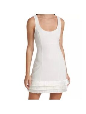 Cinq a Sept | White Sleeveless Fringe Hem Mini Dress